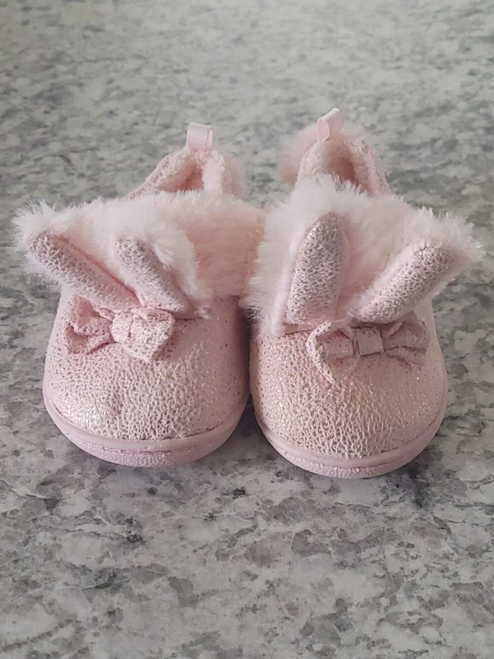 Wonder Nation Pink Bunny Shoes Baby Girls Size 3 Plush Faux Fur Soft Shoes